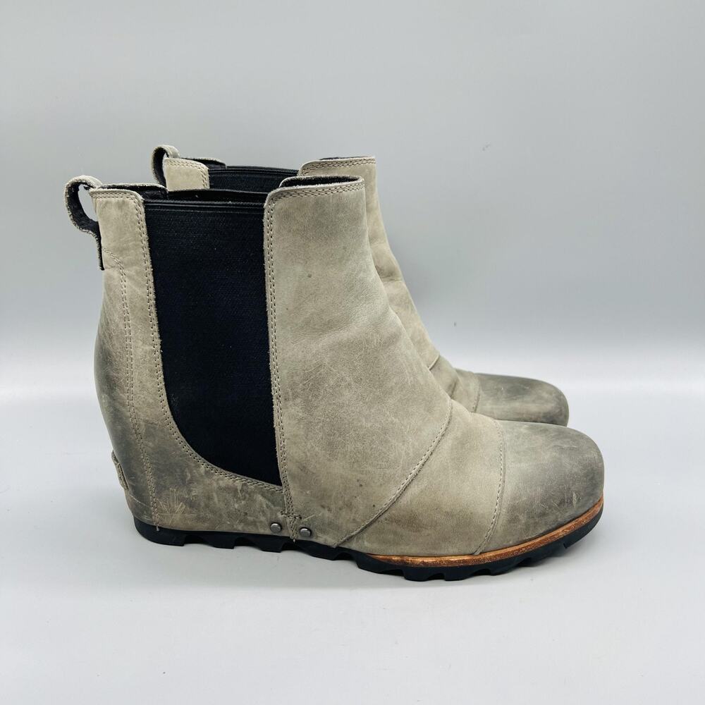 Sorel Boots Womens 9.5 Gray Leather Chelsea Ankle Wedge Pull On Winter Shoes